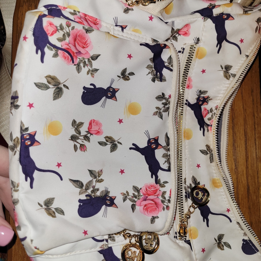 Charming Floral Cat Print Crossbody Bag
